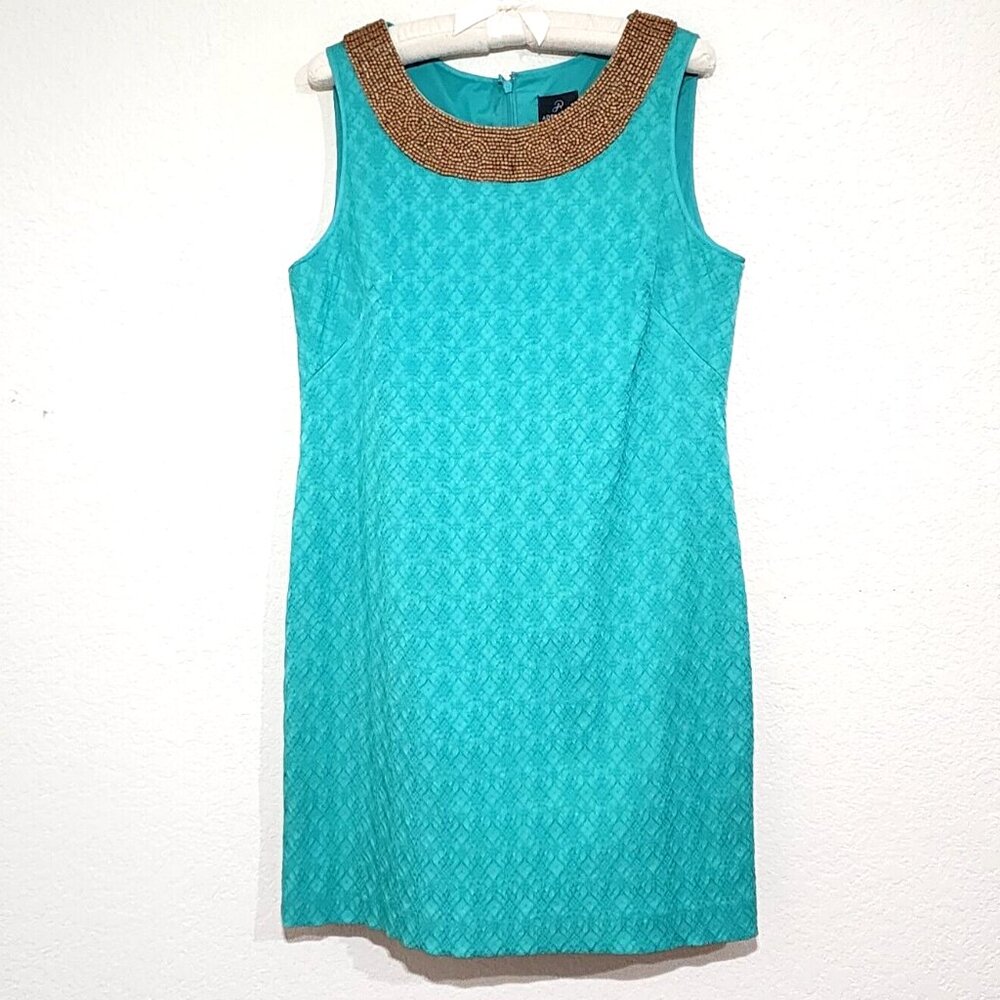Adrianna Papell Green Sleeveless Dress NWOT Size 14 Wooden Look Beads